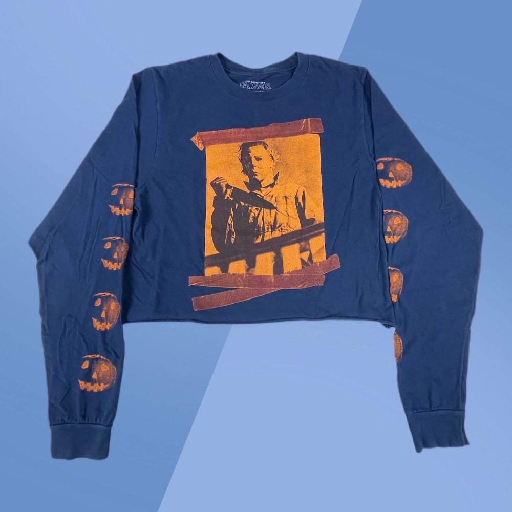 2019 John Carpenter's Halloween Michael Myers Navy Blue L/S Crop Shirt Women's S